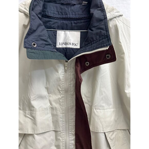 London Fog Mens Beige Removable Lined Jacket Size Large Waterproof Nylon Shell - Picture 4 of 16